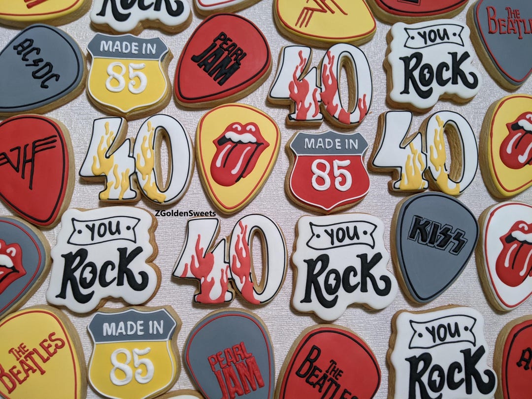 24 Happy 40th Birthday Celebration Decorated Cookies, You Rock Message ...