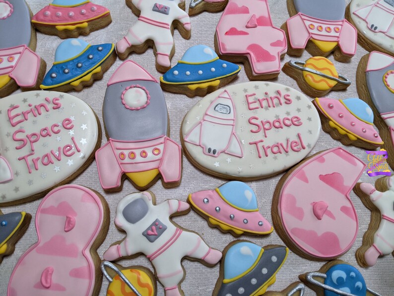 outer space baby shower cookies