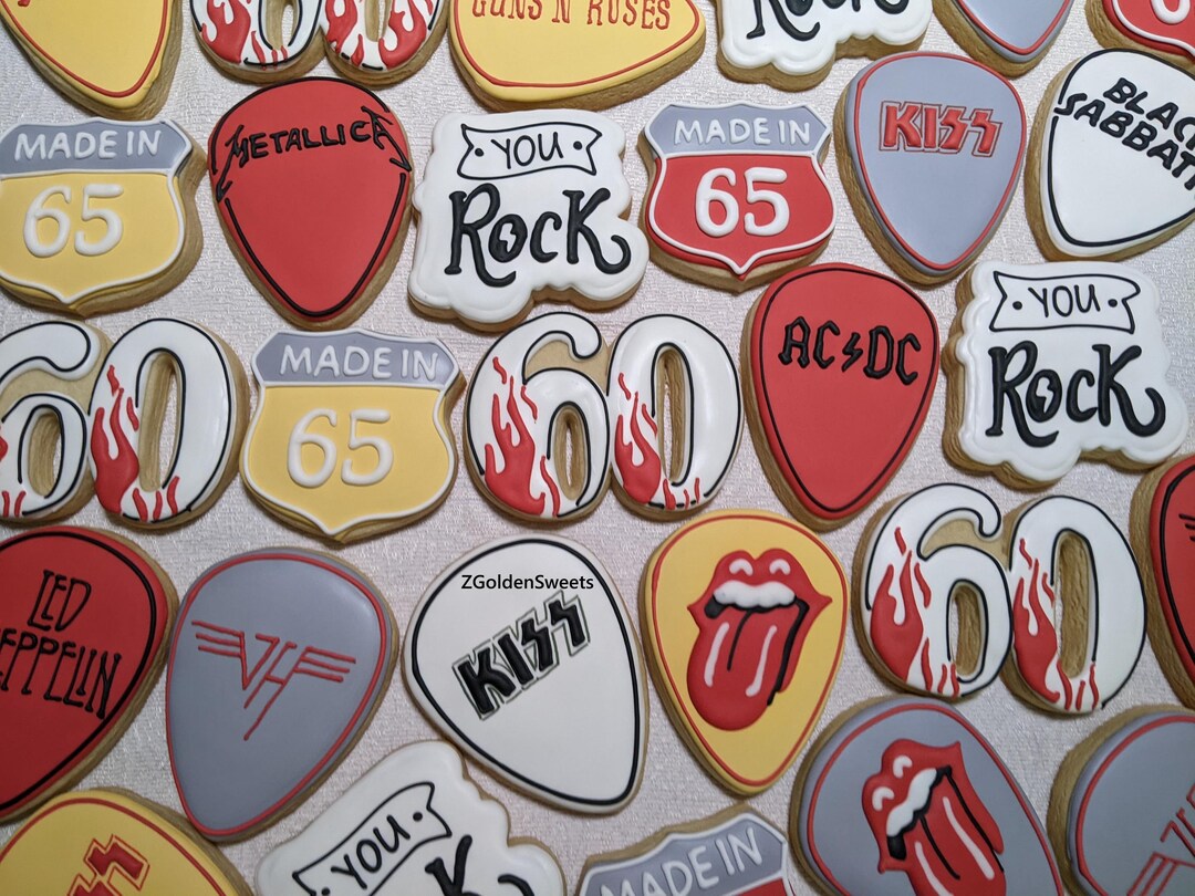 60th Rocks 24 Happy 60th Birthday Celebration Decorated Cookies, You Rock Message ...
