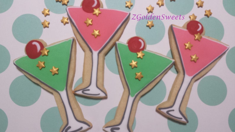 Summer Fun Cocktail Drinks 12 Custom Cookies Appletini Green Etsy