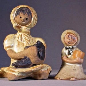 PAIR Vintage 1960’s UCTCI Japanese Stoneware Art Figurine Girls Rare Large Size Girl Holding A Puppy