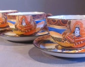 SET OF FOUR Vintage Japanese Satsuma Cups And Saucers Set Of Four Beautiful Condition
