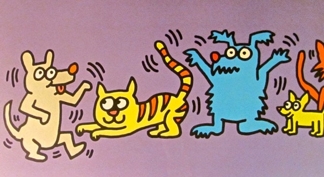 Rare KEITH HARING Dogs And Cats Dancing Color Litho Stone | Etsy