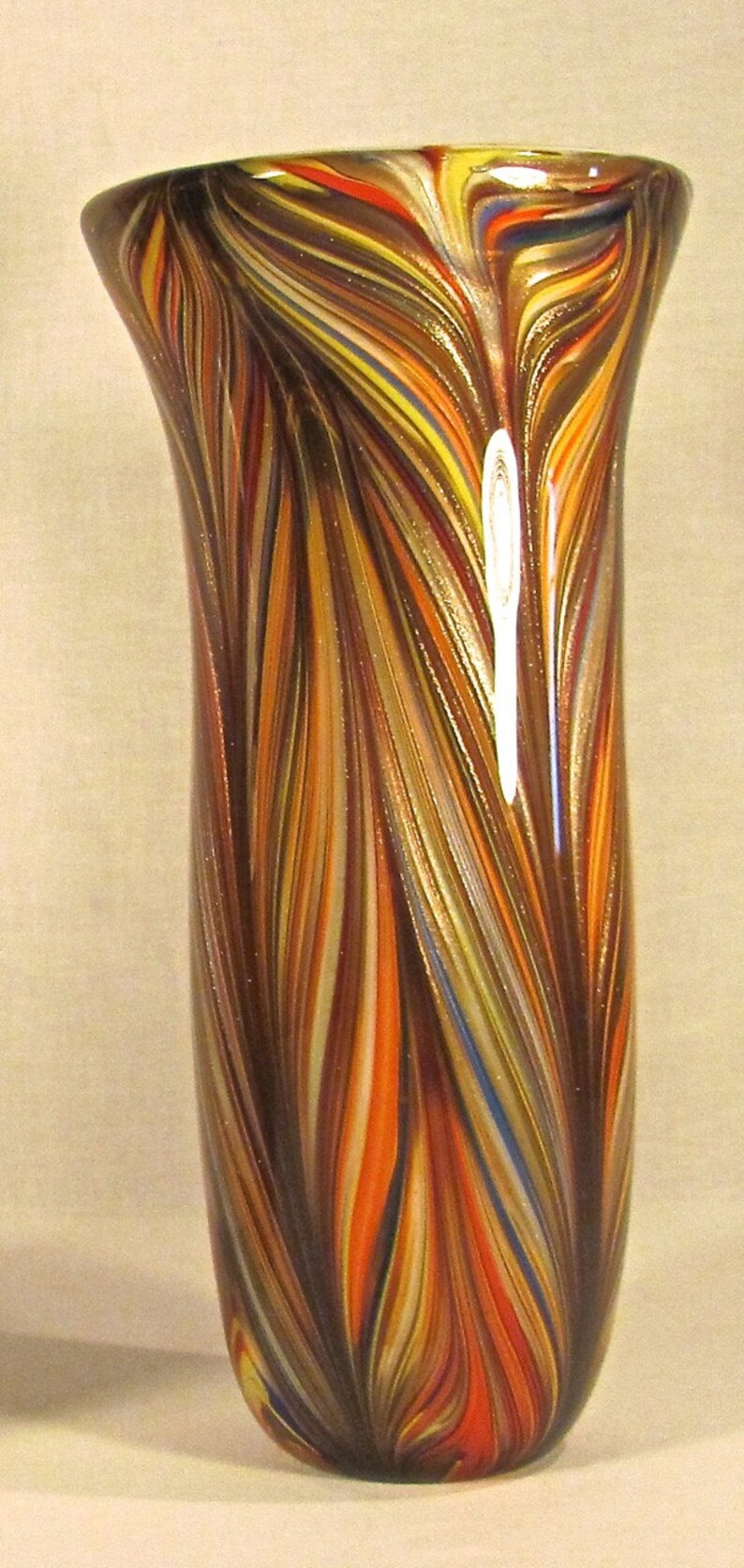 Vintage Murano Art Glass Vase MidCentury Pulled Feather Art Etsy