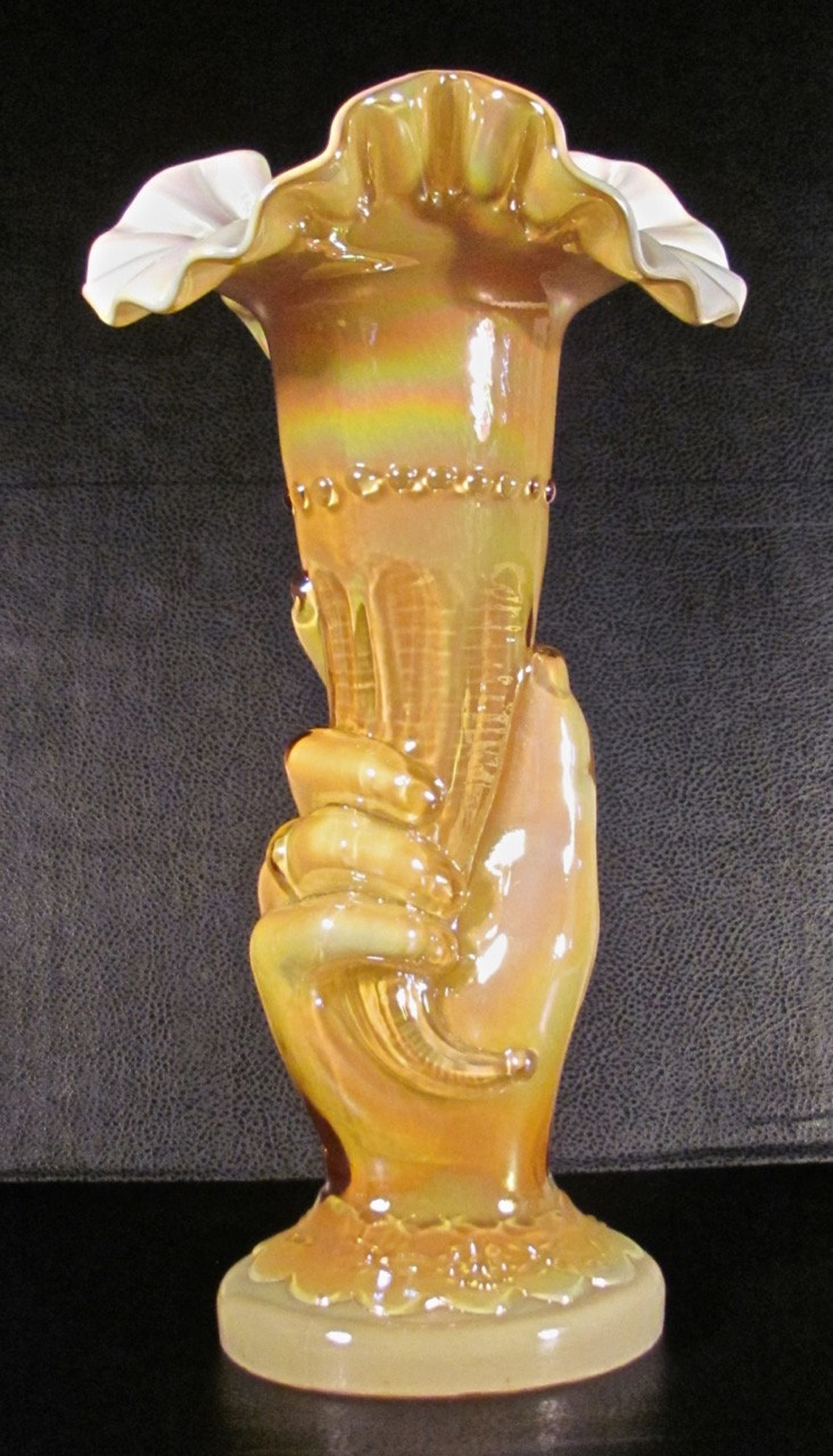 Fenton Hand Vase Gold Overlay Iridized 95th Anniversary Etsy