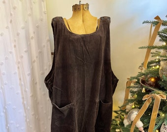 3XL- Vintage 1980s Brown Soft Corduroy Overall Dress | True Blue