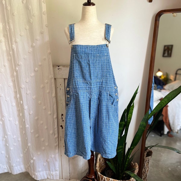 1XL- Vintage 1990s Blue Plaid Shortalls/Overall Shorts | Venezia Jeans