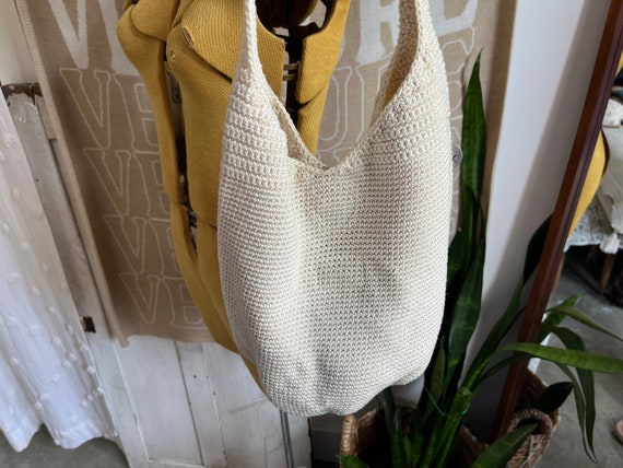 Vintage The Sak Off White Crochet Hobo/Bucket Bag - image 3