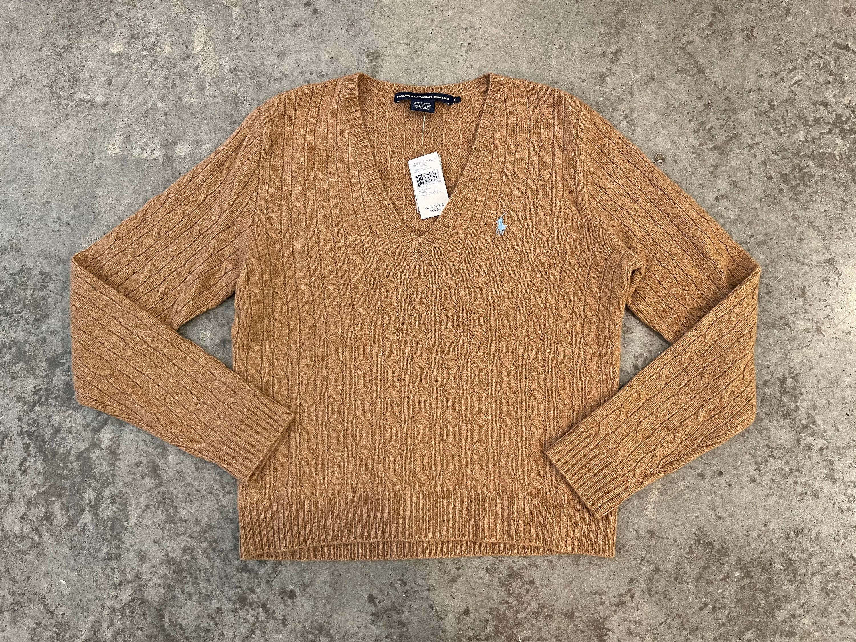 ▪️RALPH LAUREN SPORT ケーブル100%LAMBS WOOL XL- Vintage NWT Ralph Lauren Sport 100% Lambs Wool Italian