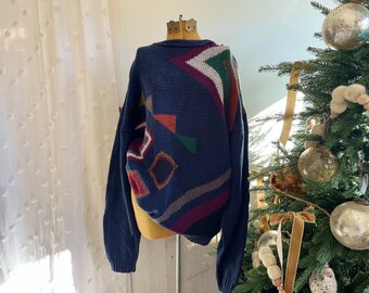 XL- Vintage 1980s Geometric/Abstract Pattern Dad/Grandpa Pullover Sweater | Etchings