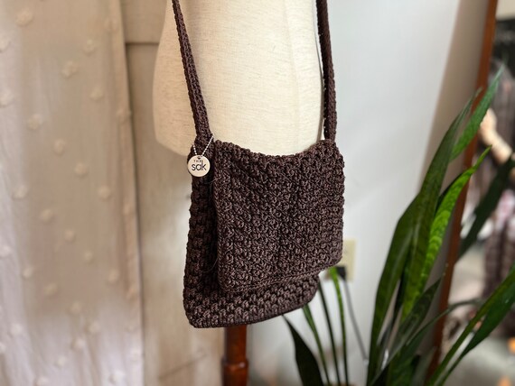 Classic Chic Black Crochet Crossbody Bag Zip Closure Boho Style Handbag  Purse Faux Leather Strap: Handbags