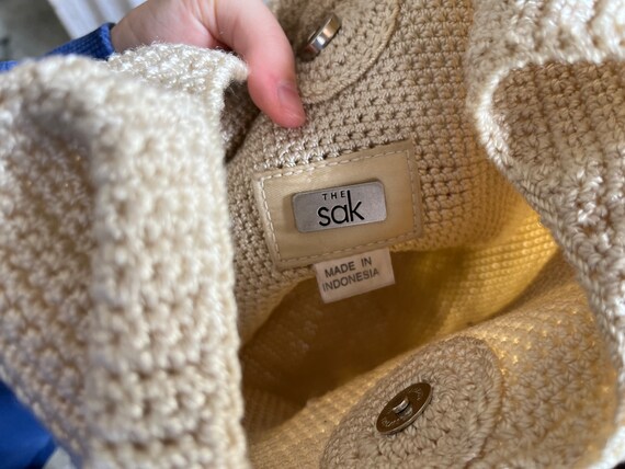 Vintage The Sak Off White Crochet Hobo/Bucket Bag - image 5