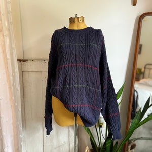 XL- Vintage 1990s Checked/Plaid Cable Knit Grandpa/Dad Pullover Sweater | Roundtree & Yorke