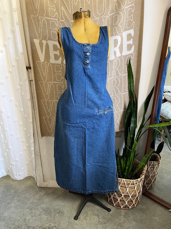 M- Vintage 1990s Denim Henley Sleeveless Medium W… - image 1