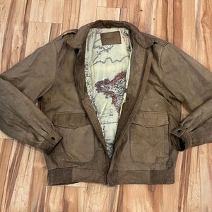 L- Vintage 1990er Jahre 100% Leder Map Futter Distressed Motorrad Bomberjacke | Mittlerer Westen International