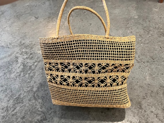 Vintage Woven Straw Market Tote Bag - image 3