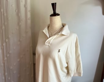 S- Vintage 1990s Polo by Ralph Lauren Off-White Collared Polo