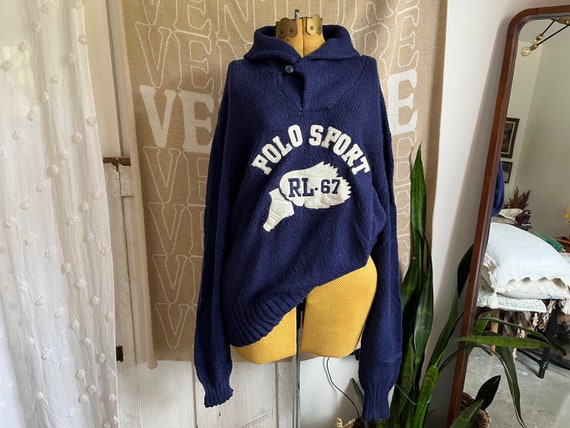 トップス 90s POLO SPORT V-neck Cotton Knit vtg 90s euc Polo Ralph Lauren Navy Blue V-Neck Cotton