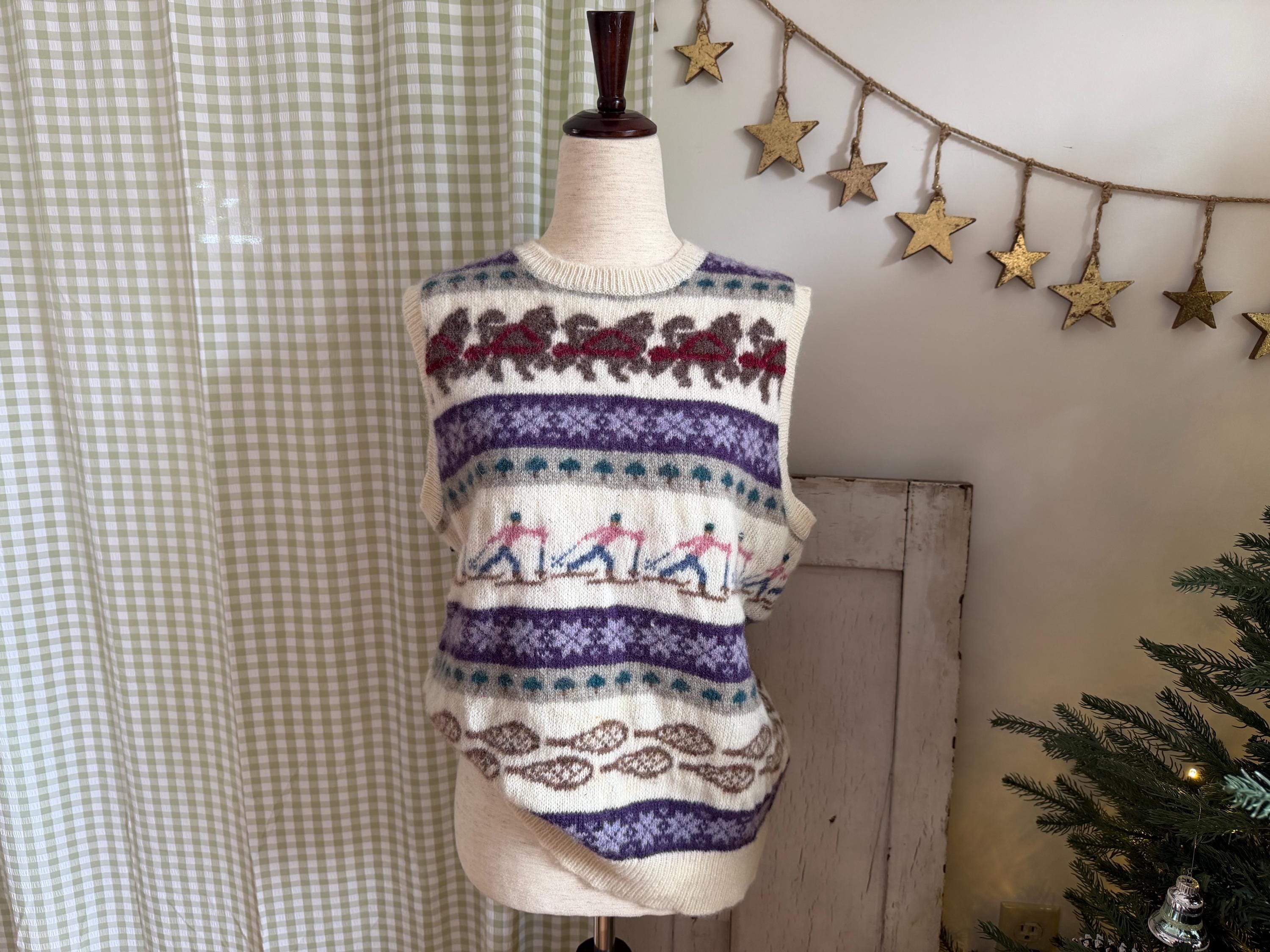 Pull Vintage Susan Bristol - Noël Angel Tree - Taille L - Cardigan à Boutons