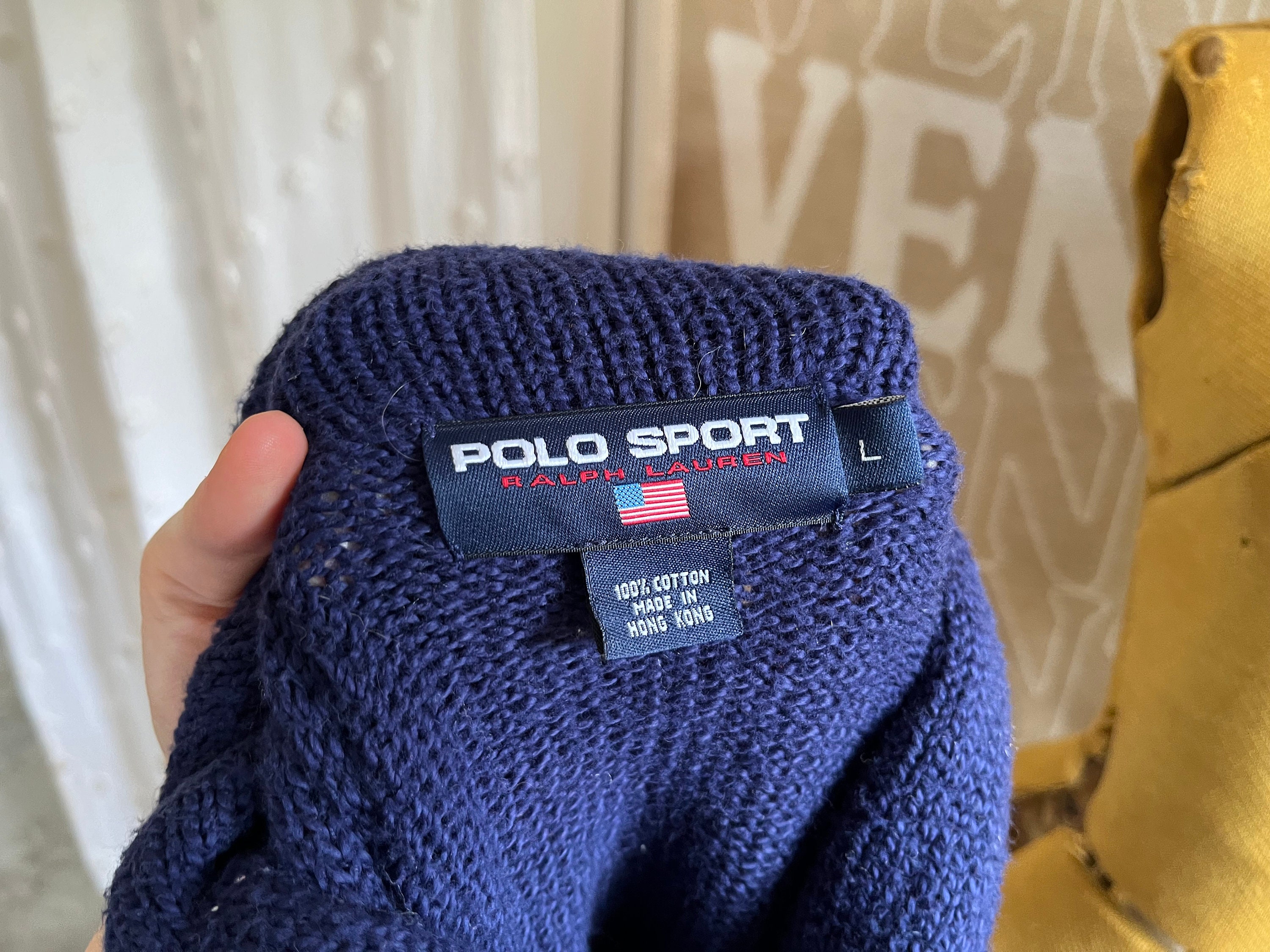 トップス 90s POLO SPORT V-neck Cotton Knit vtg 90s euc Polo Ralph Lauren Navy Blue V-Neck Cotton