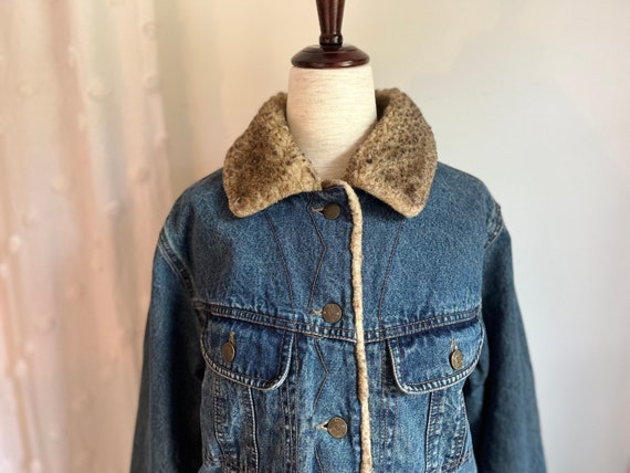 M Vintage 90s/y2k Western Style Faux Fur Lined Denim Jacket Esprit 