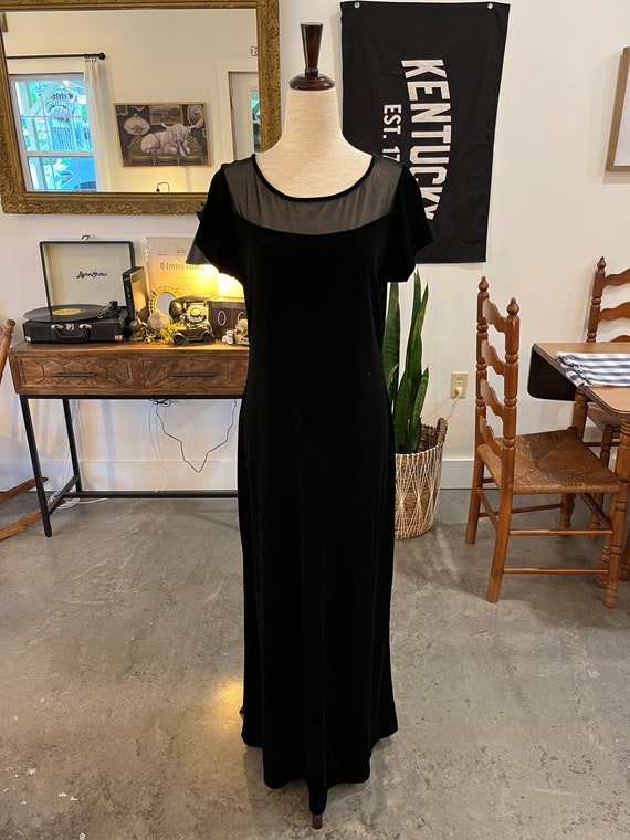 M- Vintage 1970s Black Velvet Mesh Yoke Collar Fl… - image 2