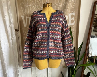 L- Vintage Fair Isle Pattern Wool Blend Cardigan Sweater | Paul Harris Design