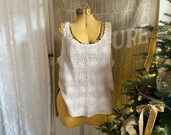 XL- Vintage 1990s Crochet Floral Tank Top | White Stag