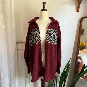 M- Vintage 1980s Fairisle Fuzzy Fleece Jacket | TapeMeasure