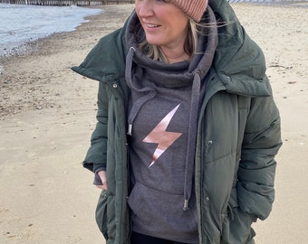 Lightening Bolt Hoodie Cross Neck Hoodie Chunky Hoodie With