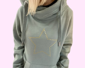 Adults gold dotted star hoodie | Cowl neck hoodie | star hoodie | Star hoodie | Crossover Hoodie
