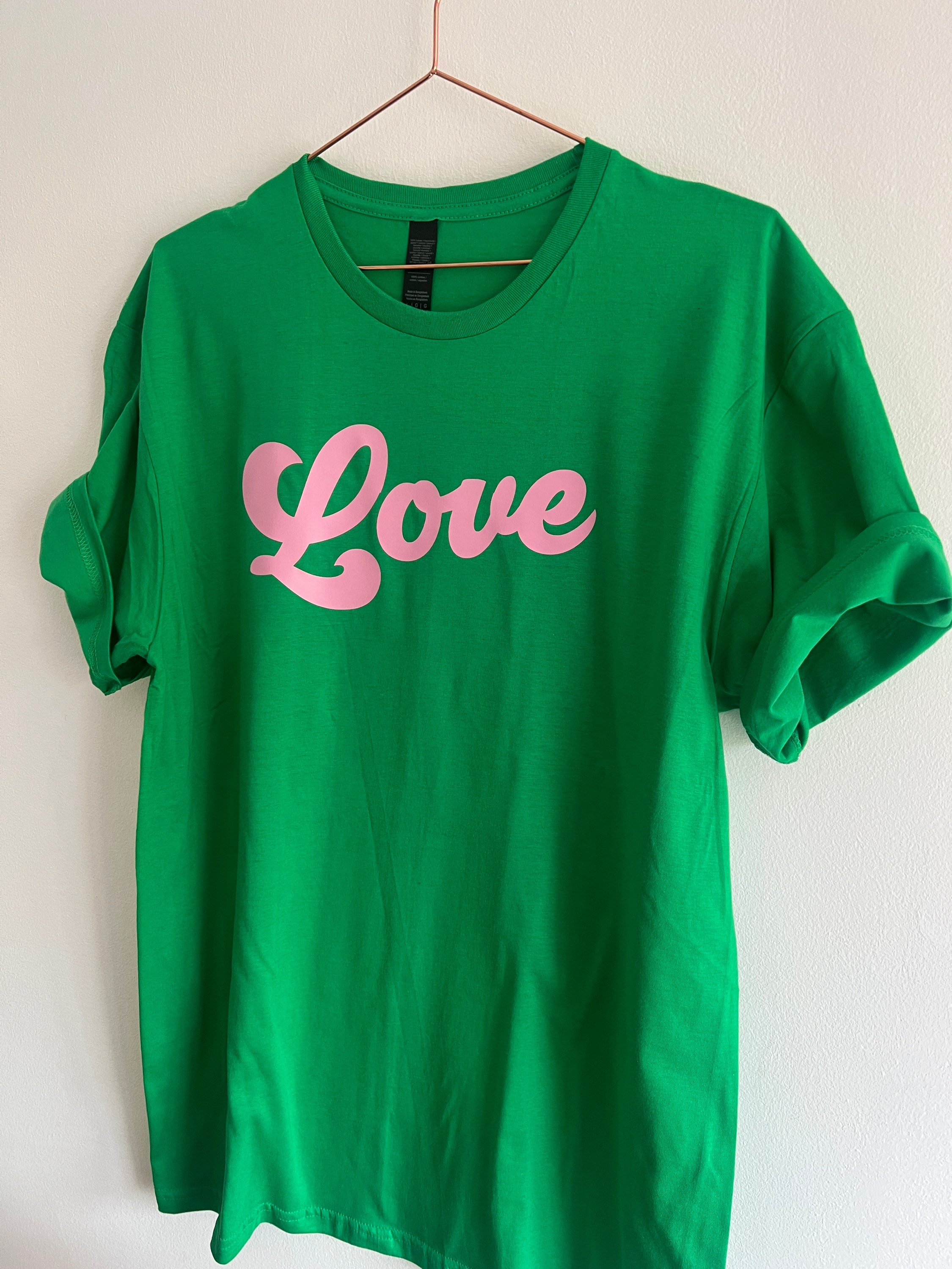 Love T-shirt in Green and Pink - Etsy