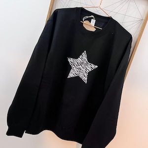 Woman’s Leopard Star Sweatshirt, Star Print Jumper, Choose your star colour, Star Sweater,