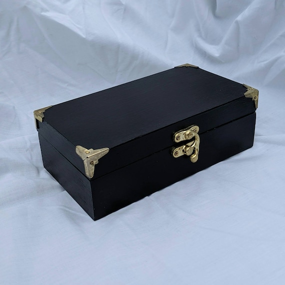 Black Velvet Lined Jewellery Box With Gold Detailing Black Etsy