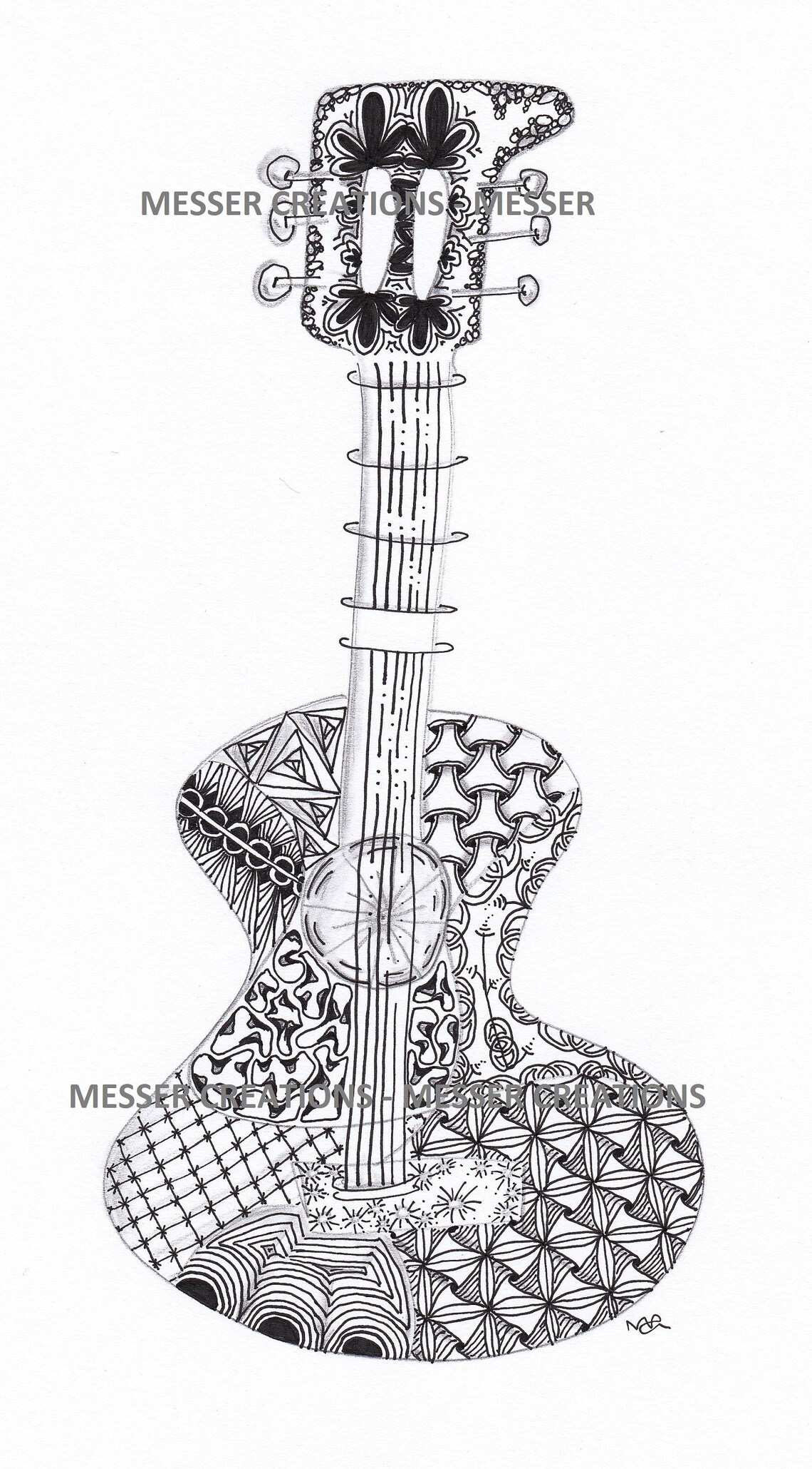 Zentangle Art Guitar Printable Card Art for All Occasions Etsy
