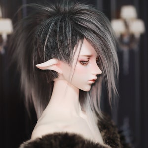 BJD Wig Two Block Semi-Long Black & White 9-10 8-9 inch Synthetic Fur Wig miyonidoll