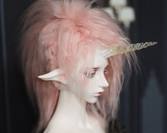 BJD Wig Two Block Semi-Long Curled Indian Pink 9-10 8-9 inch Synthetic Fur Wig miyonidoll