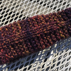 Adult/Teen (20&quot;) Hand Knitted Wool Ear Warmer Headband. Narrows at top/front for snugger fit. Earth-tones: Browns/Yellows/Oranges/Blue. NEW