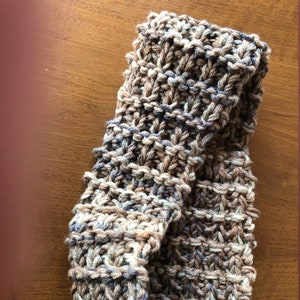 Adult XL (22&quot;) Hand Knitted Ear Warmer/Headband. Narrows at top/front for snugger fit. Earth-tones: Browns, Ivory, Grays. Cotton Blend. NEW