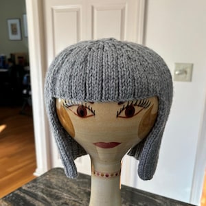 Knitted Hair/Wig/Hat. Head-Cover. Chemo Cap. Costume. Gray. Acrylic Yarn: holds shape/washable. 21-22&quot; circumference...unstretched. New.