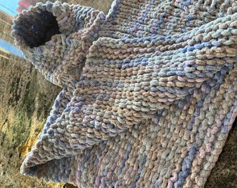Matching Hat & Hooded Poncho/Shawl/Jacket/Cape/Sweater. Handmade/Knitted. Youth/Sz 12 months - 2T. Gender Neutral. Pastels: Blue/Green/Pink.