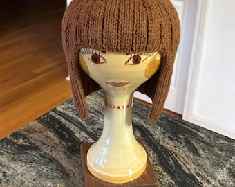 Knitted Hair/Wig/Hat/Head-Cover/Chemo Cap. Rust/Light Auburn. Acrylic: holds shape/washable. 21-22" circumference/unstretched. Teen/Adult.
