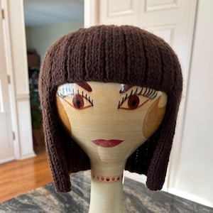 Knitted Hair/Wig/Hat. Head-Cover. Chemo Cap. Costume. Brown. Acrylic Yarn: holds shape/washable. 21-22&quot; circumference...unstretched. New.