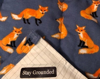 12.5 lb WEIGHTED GROUNDING/earthing BLANKET-Throw. Cotton Flannel and Cotton with Silver Grid Fabric. 41" x 55". Natural. Gray with Foxes.