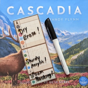 Premium Acrylic Dry Erase Score Sheet for Cascadia Board Game. NEW: Now offering the larger Landmarks score sheet as well.