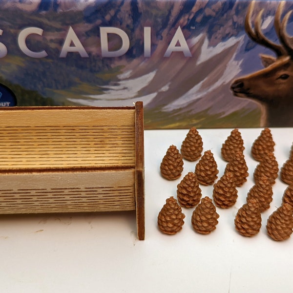 Cascadia Board Game: Pine Cone Token and Wooden Bin Upgrade Set