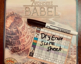 Acrylic Dry Erase Score Sheet for 7 Wonders Expansions with Marker