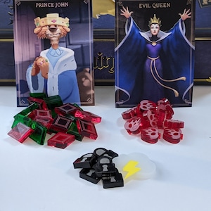 Upgraded Token Sets for Villainous! Poison Apples, Fate and Lock Tokens, Prince John&#39;s Gems