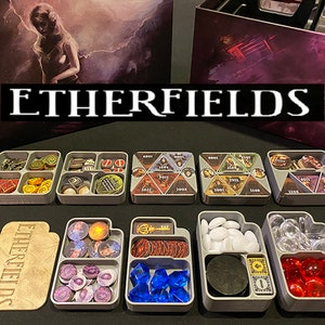 Organizer for Etherfields board game -- 10 piece set holds all the tokens and markers and fits in the game tray