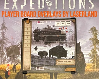 Expeditions: Set of 2 or 5 Player Board Acrylic Overlays with 3d-printed riser for tucked cards